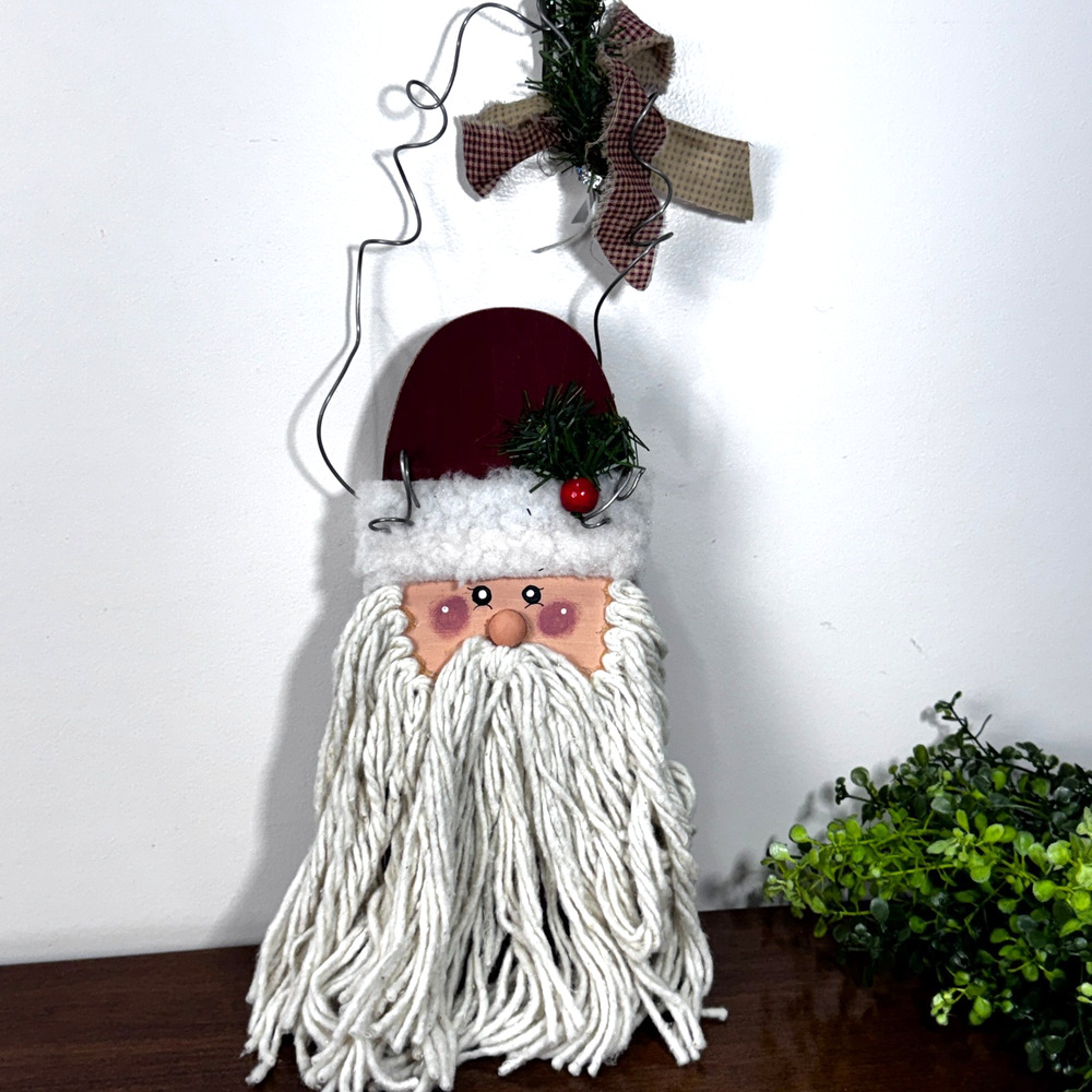 Bearded Santa Claus with Red Hat 16” Hanging Christmas Wall or Door Decoration